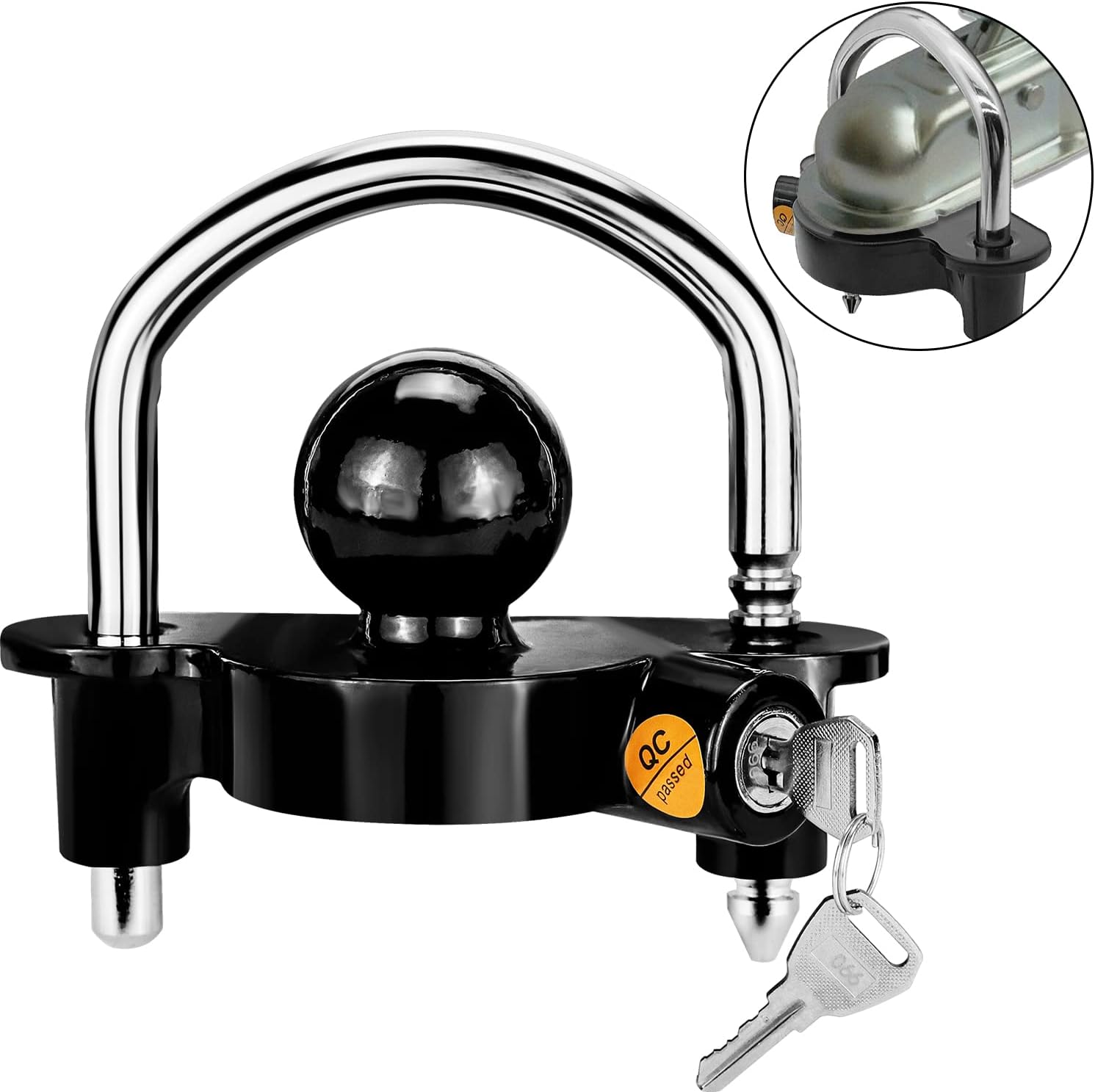Universal Heavy Duty Hitch Lock Caravan Trailer Ball Coupler Trailer Lock Heavy Duty Hitch Anti-Theft Lock Black