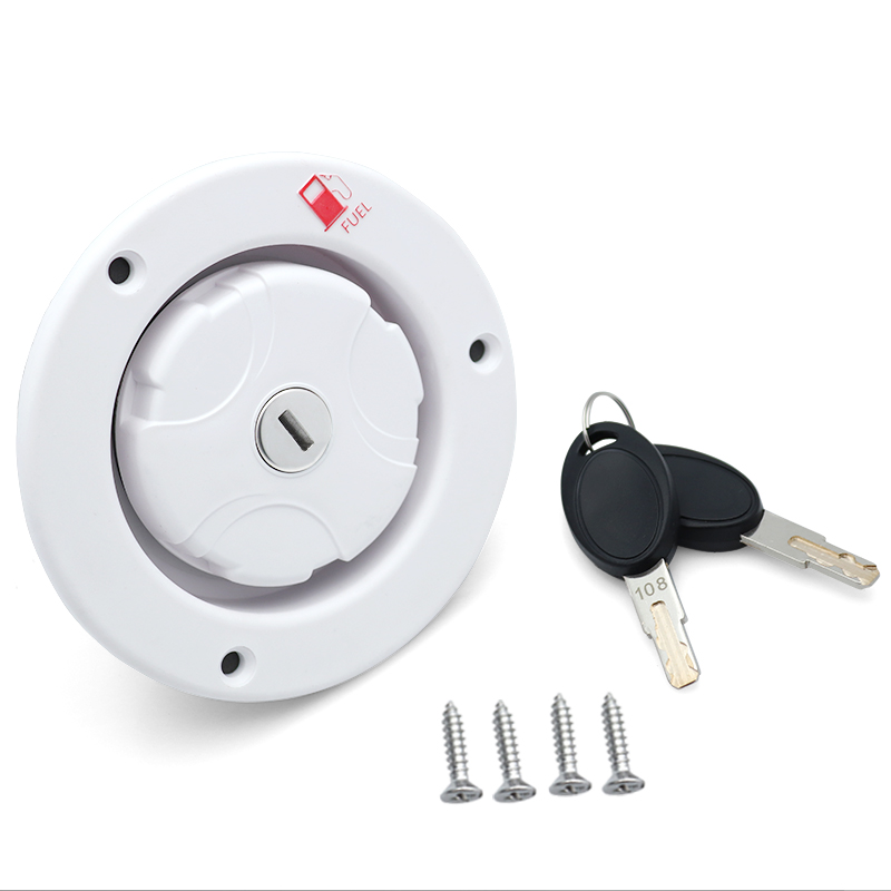Plastic gravity fuel filler with locking cap for fuel tank of caravan / motorhome