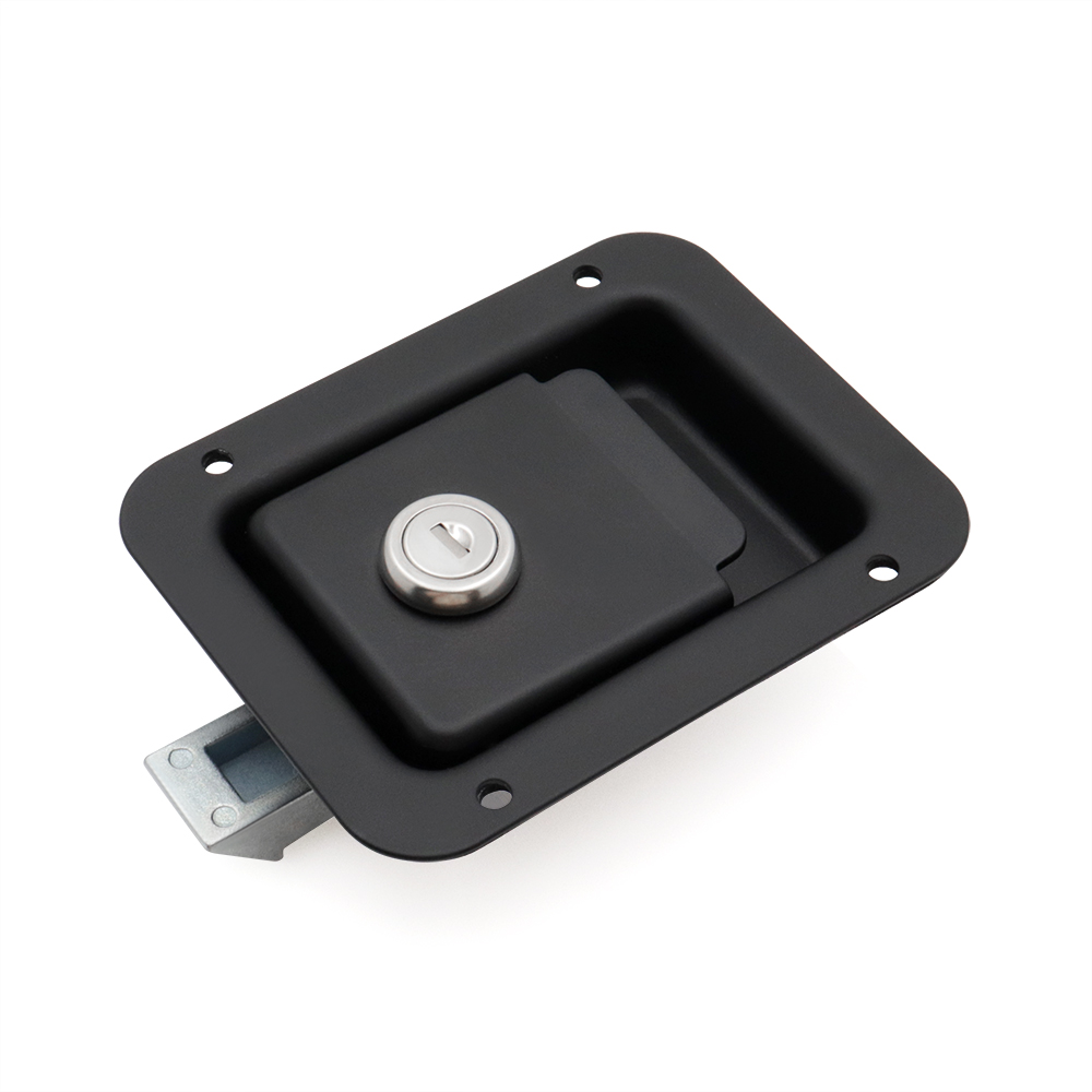 Black Painted Steel and Aluminum Truck Cabinet Lock Recessed Door Paddle Lock Latch with Cam Function