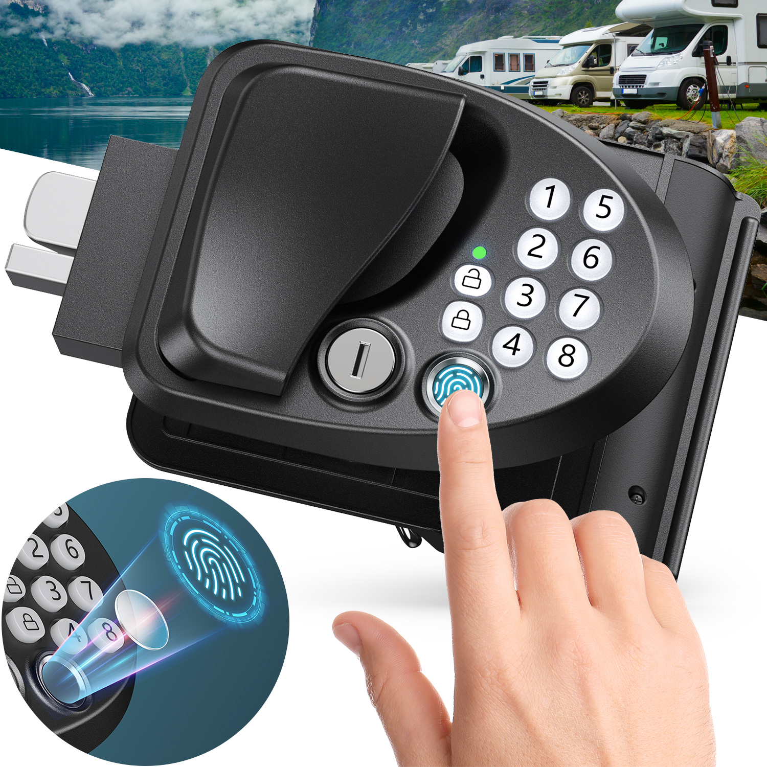 Keyless Entry Biometric RV Door Lock With Keys And Remotes-Fingerprint Entry ZT403A